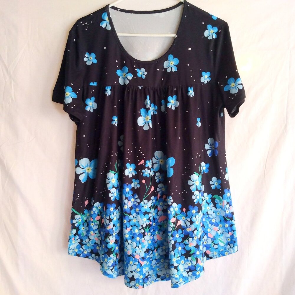 Dark Floral Stretch Tunic Top L Whimsigoth Casual Chic Cottagecore Romantic - Picture 2 of 7
